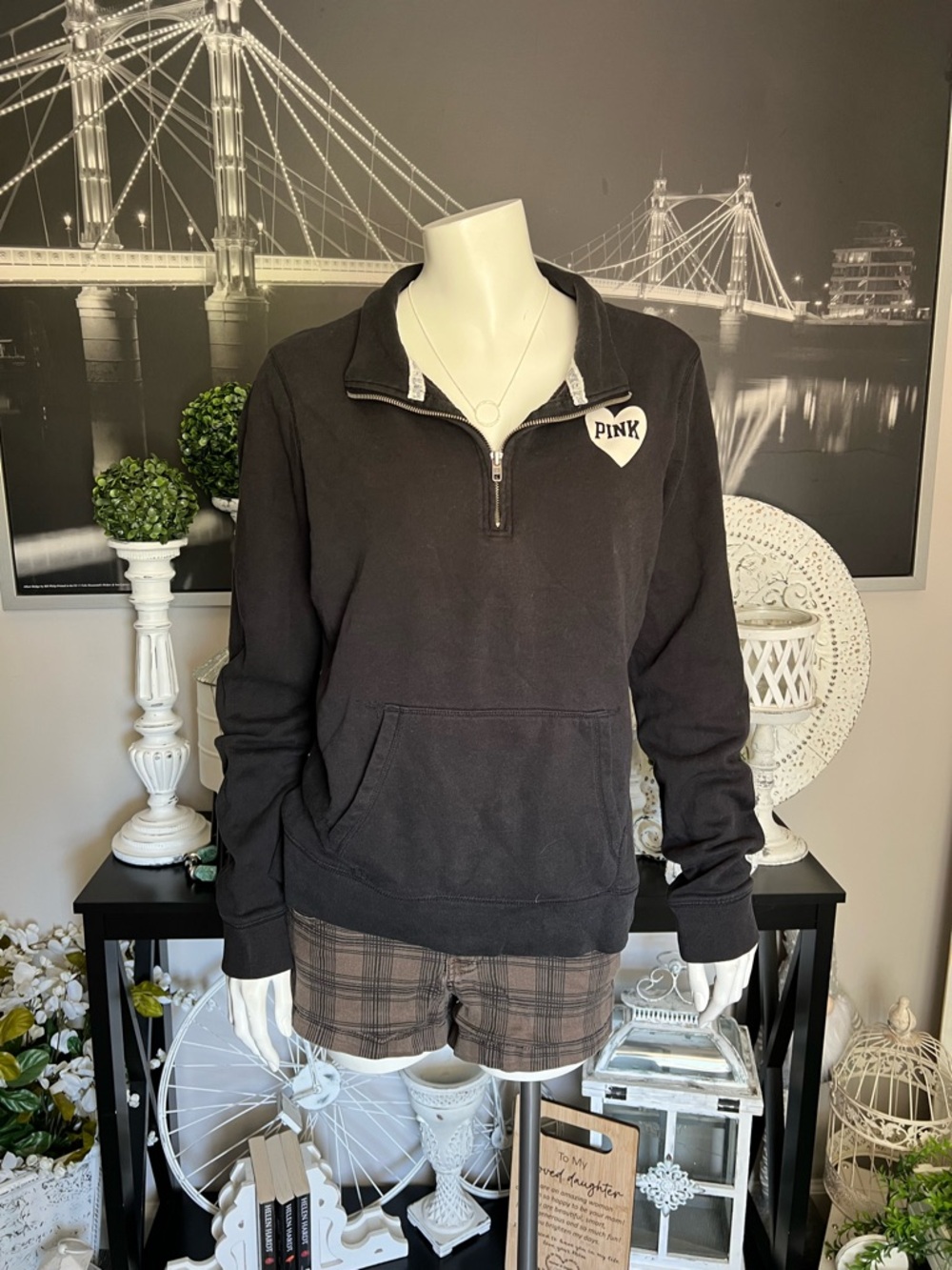 PINK Victoria’s Secret Black Quarter Zip Sweatshirt Size M